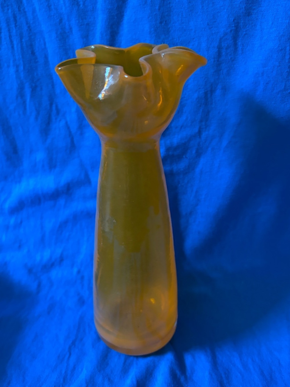Vintage Orange Amber Ruffled Glass Vase - Home Accents